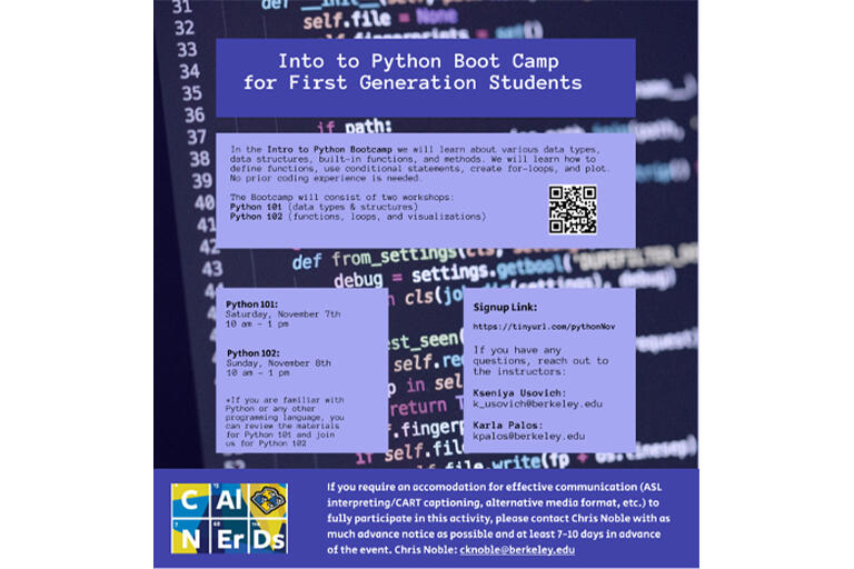 Intro to Python bootcamp flyer
