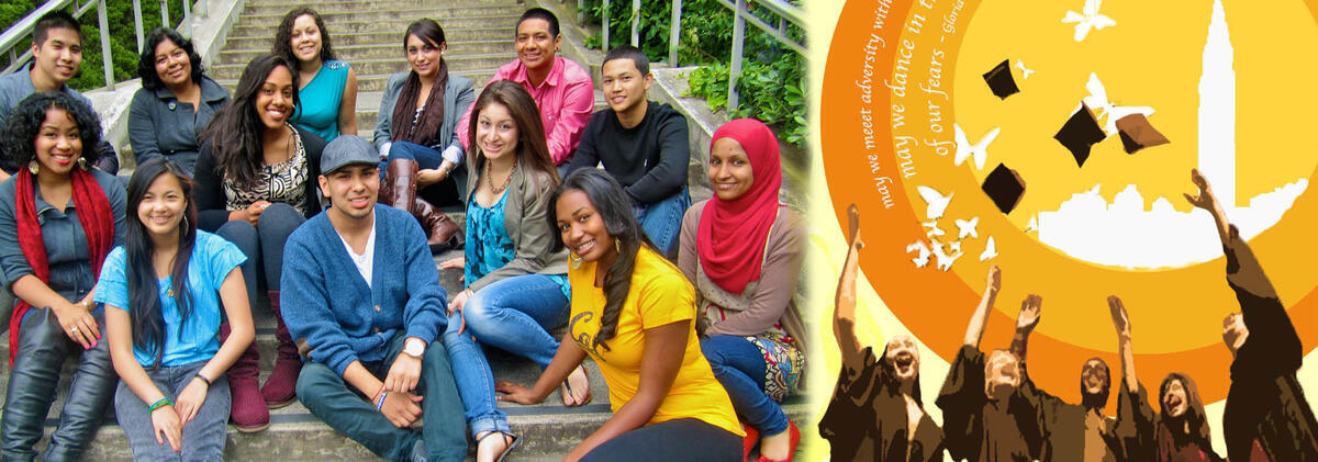 EOP students and staff sitting on stairs at UC Berkeley