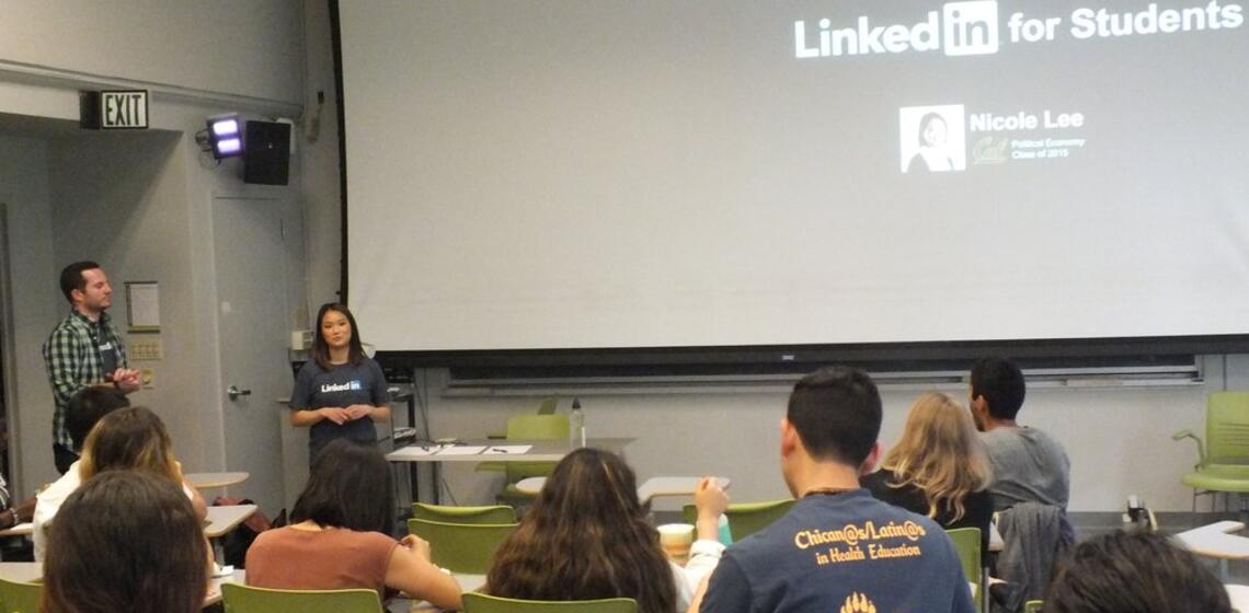 LinkedIn professionals presenting to EOP students